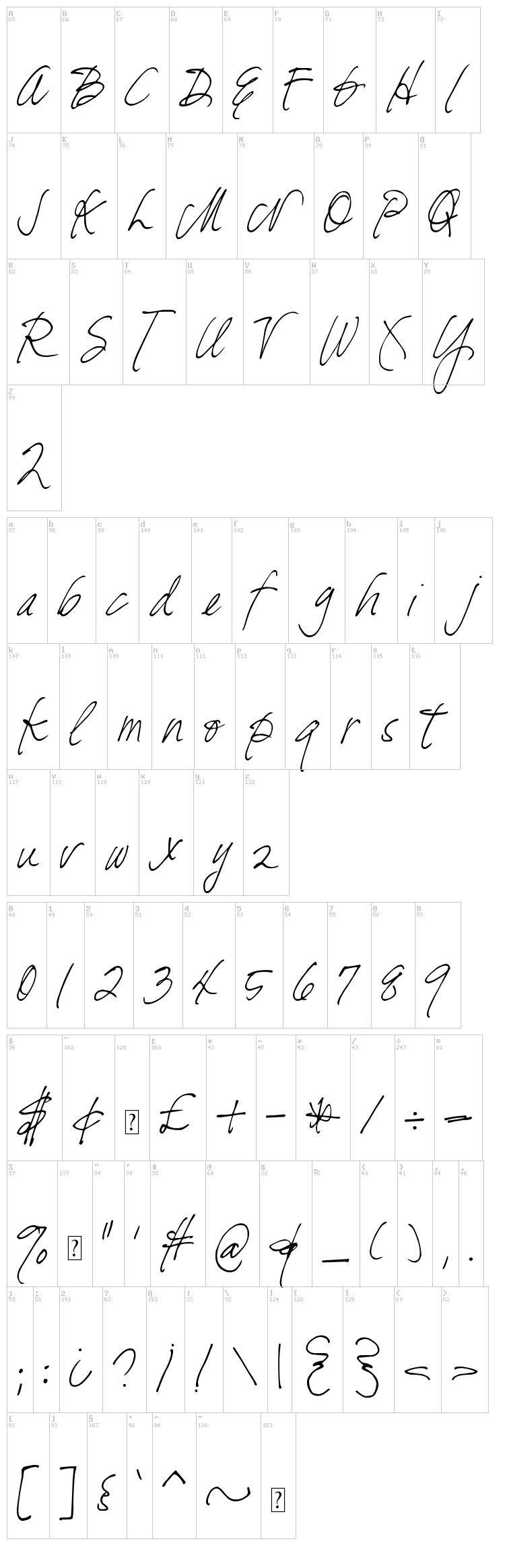DJB Fresh Start font map